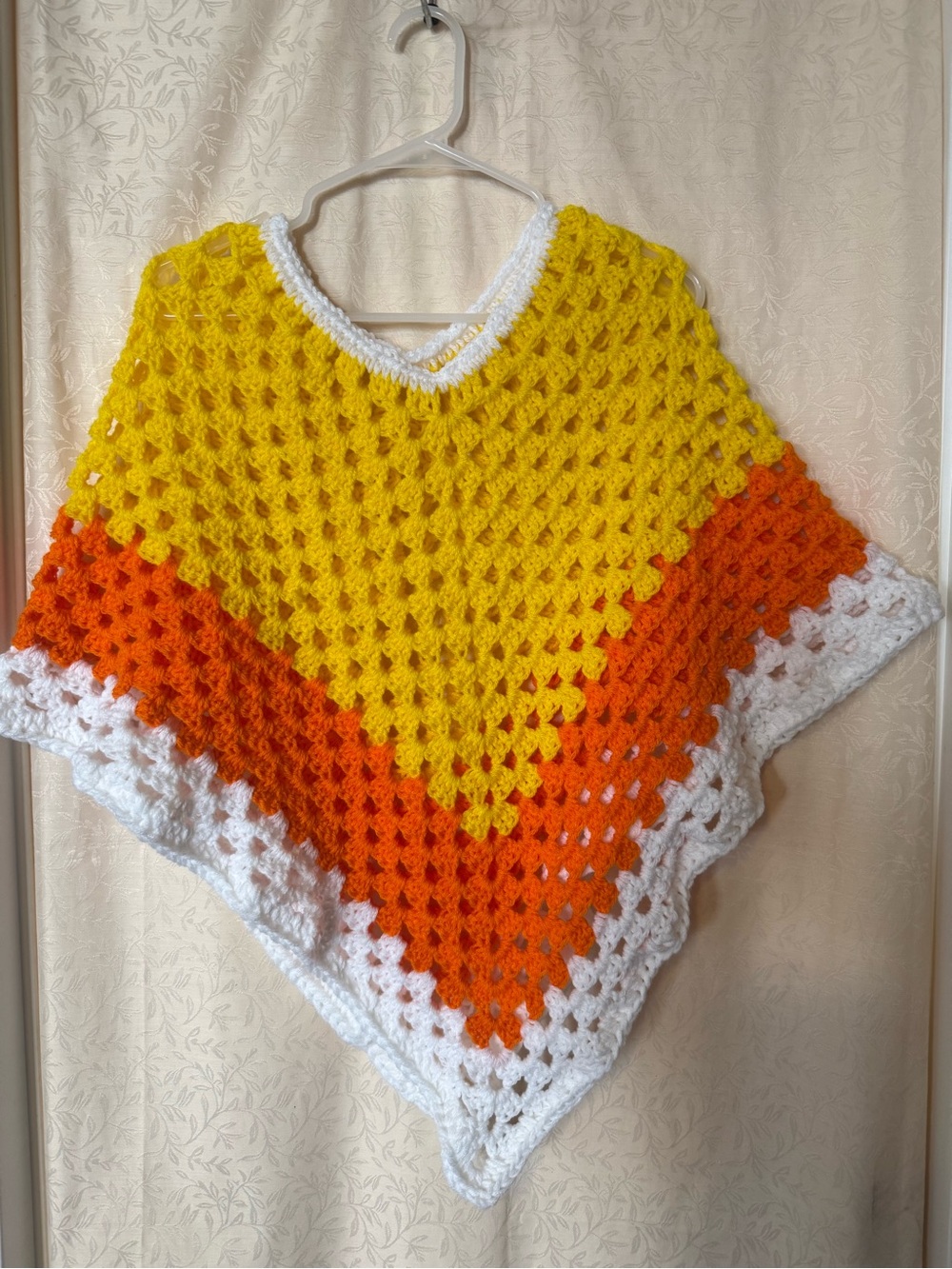 Halloween Crochet Poncho Sweater, Winter Wear, Women’s Medium Candy Corn Colors